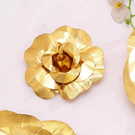 AliKopy 6 Pack 8" Metallic Gold Real Touch Foam Craft Roses - DIY Deco