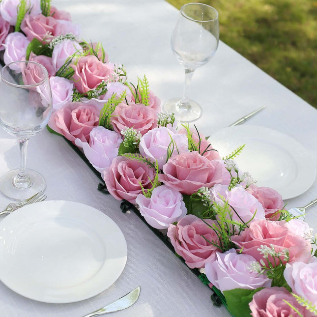 AliKopy 6 Pack Blush Silk Flower Table Runner - 20"x8", Wedding Center