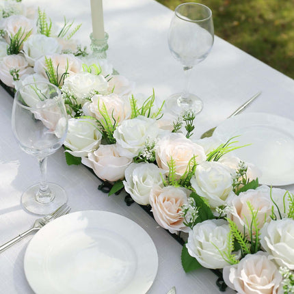 AliKopy 6 Pack Cream Ivory Silk Rose Table Runner - Wedding Centerpiec