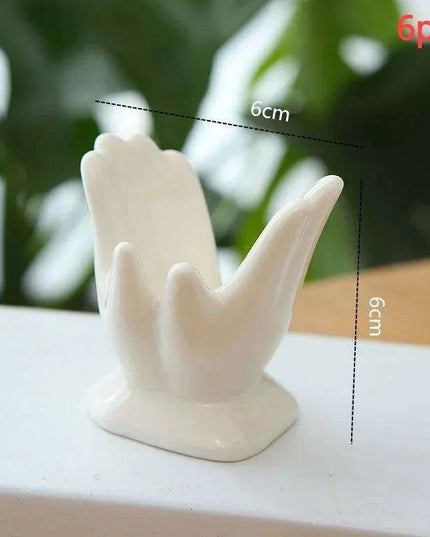 Set of 6 Elegant White Porcelain Handcrafted Ceramic Egg Holders with Business Card Stand