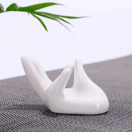 Set of 6 Elegant White Porcelain Handcrafted Ceramic Egg Holders with Business Card Stand