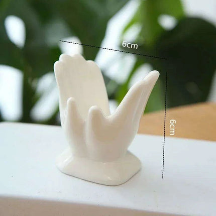 Set of 6 Elegant White Porcelain Handcrafted Ceramic Egg Holders with Business Card Stand