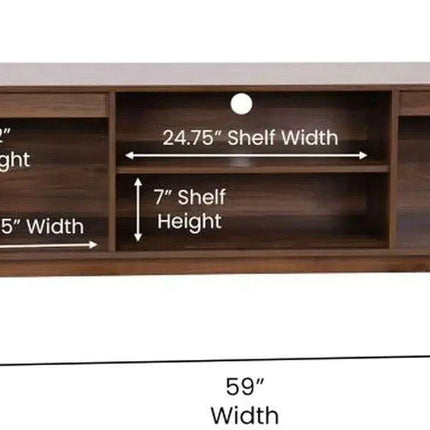 60" Walnut-Finished Mid-Century Modern TV Stand with Soft-Close Doors and Adjustable Shelf - Très Elite