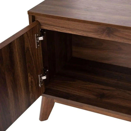 60" Walnut-Finished Mid-Century Modern TV Stand with Soft-Close Doors and Adjustable Shelf - Très Elite