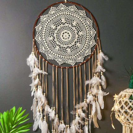 Bohemian Feather Dream Catcher – Handcrafted Wall Art for a Whimsical Ambiance