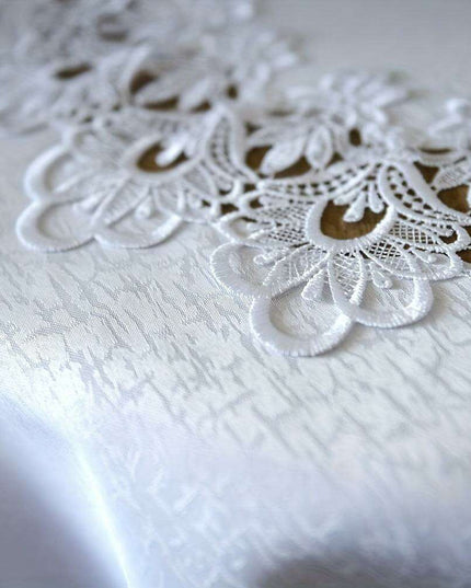 Sophisticated White Floral Lace Round Table Cover - 32-Inch Polyester Cloth for Elegant Dining Events, Easy Care