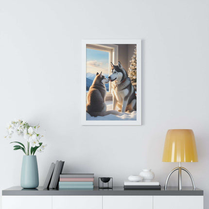 Sustainable Holiday Husky Vertical Wall Art Print