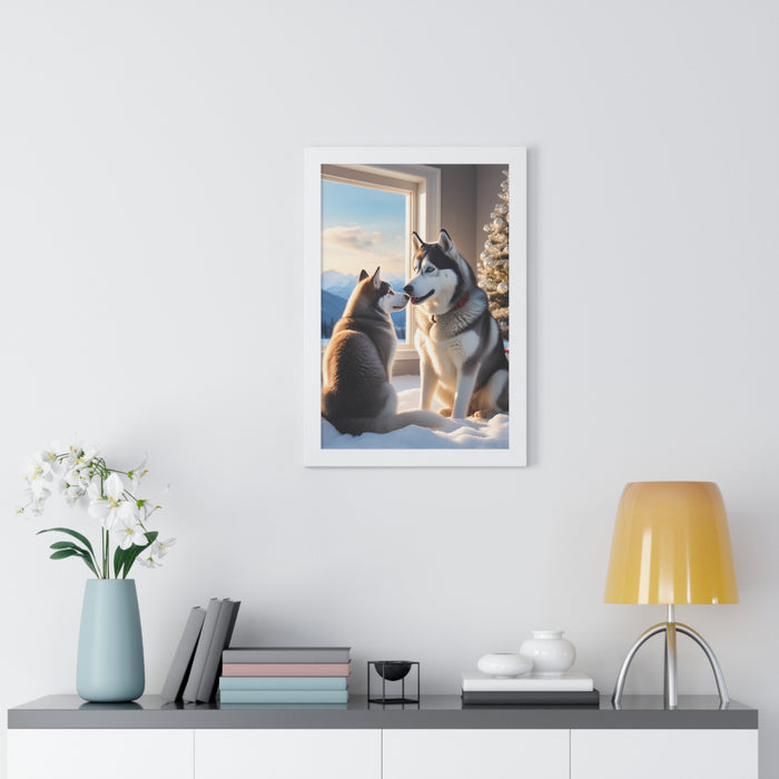 Holiday Husky Vertical Framed Poster for Sustainable Home Decor
