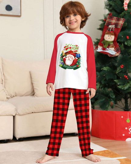 Christmas Parent-Child Clothes Set Long Sleeve T-Shirt Plaid Pants Family Matching Pajamas