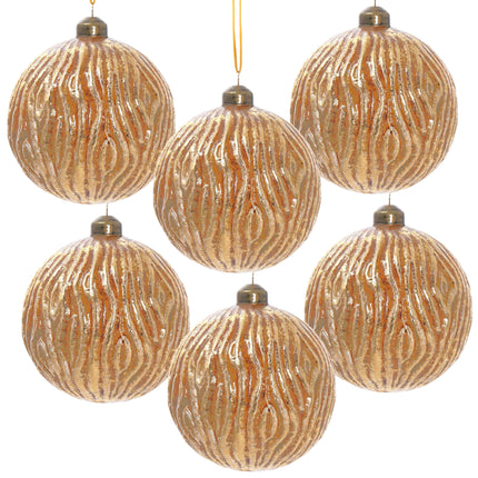 Room & Decor Set of 6 Gold Glass Christmas Ball Ornaments - 3.9" Decor