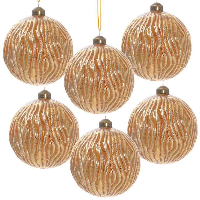 Room & Decor Set of 6 Gold Glass Christmas Ball Ornaments - 3.9" Decor
