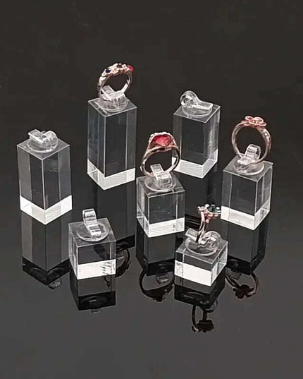 7-Piece Acrylic Ring Display Stand Set with Varying Heights for Jewelry Showcase and Photography