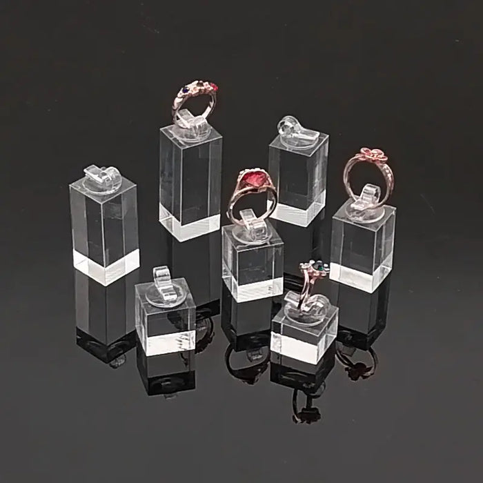 7-Piece Acrylic Ring Display Stand Set with Varying Heights for Jewelry Showcase and Photography