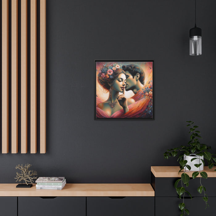 Romantic Whispers of Love - Valentine Matte Canvas Art Piece in Pinewood Frame