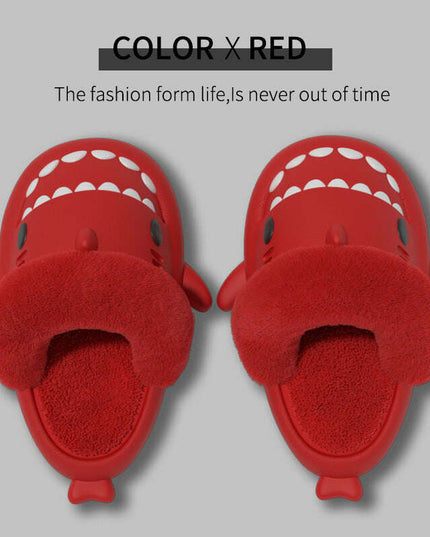Cozy Shark Plush Slippers for Couples - Detachable Warm Fuzzy House Shoes