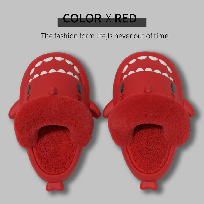 Cozy Shark Plush Slippers for Couples - Detachable Warm Fuzzy House Shoes