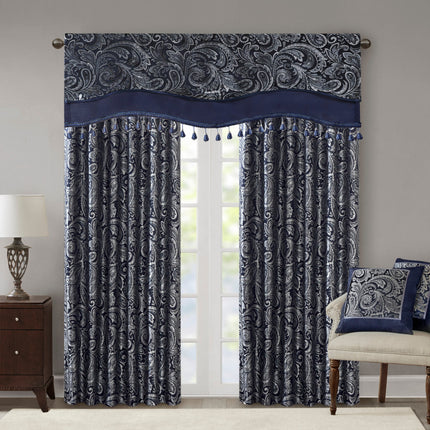 Room & Decor Navy Jacquard Window Valance with Beads, 50x18