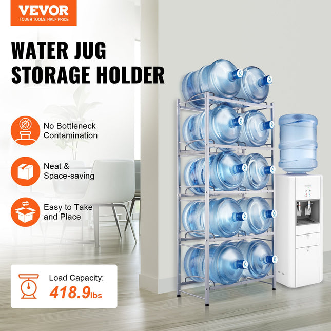 VEVOR 5-Tier Double Row Water Jug Rack for 10 Bottles - Silver Gray