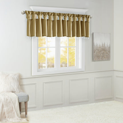 Room and Decor Lightweight Faux Silk Valance with Beads, 50x26" Bronze