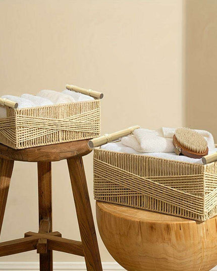 Charming Oversized Wicker Storage Basket with Comfortable Handles - Stylish Open Top Organizer for Any Room