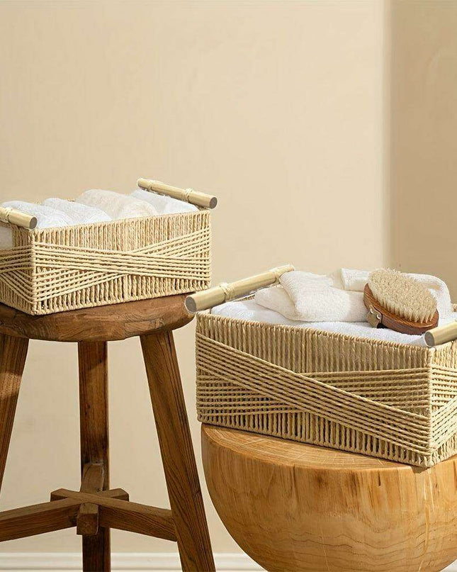 Charming Oversized Wicker Storage Basket with Comfortable Handles - Stylish Open Top Organizer for Any Room