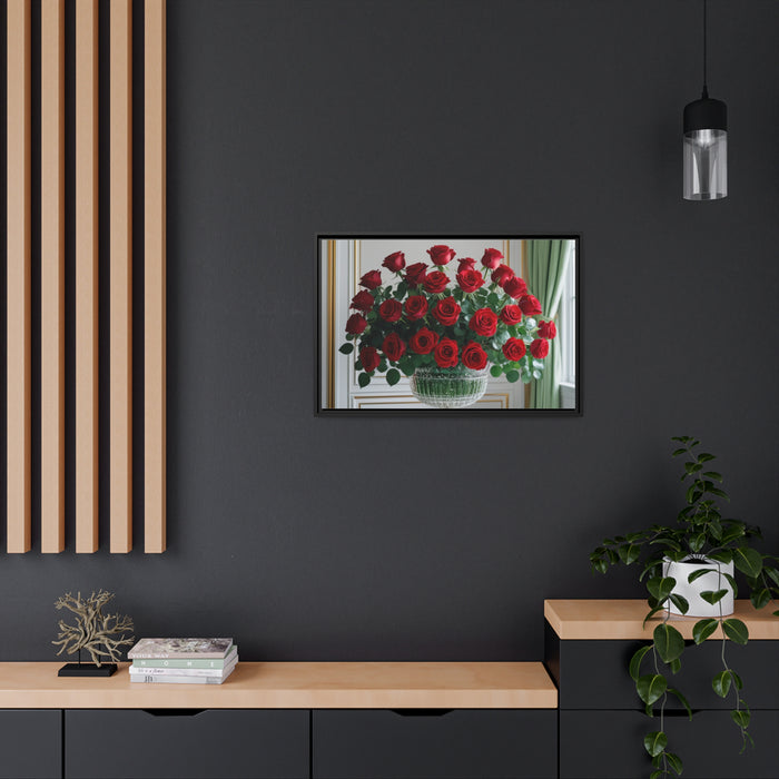 Elegant Rose Crystal Vase Art Print on Matte Canvas with Black Pinewood Frame