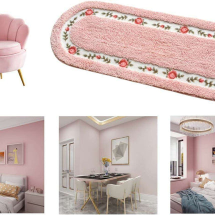 Chic Pink Rose Oval Rug Set - 2 Elegant Mats for Stylish Home Decor