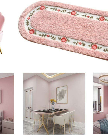 Chic Pink Rose Oval Rug Set - 2 Elegant Mats for Stylish Home Decor