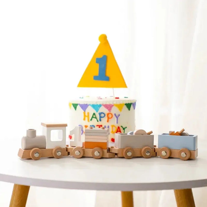 Educational Wooden Train Set for Babies - Montessori-Inspired Learning Toy with Trolley and Number Blocks