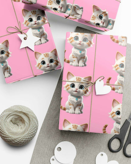 Sustainable Chic Cat-Themed Holiday Gift Wrap Set - Elegant Matte & Satin Choices