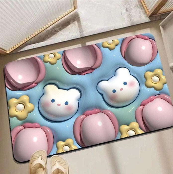 Luxurious 3D Flower Detail Quick-Dry Bathroom Mat