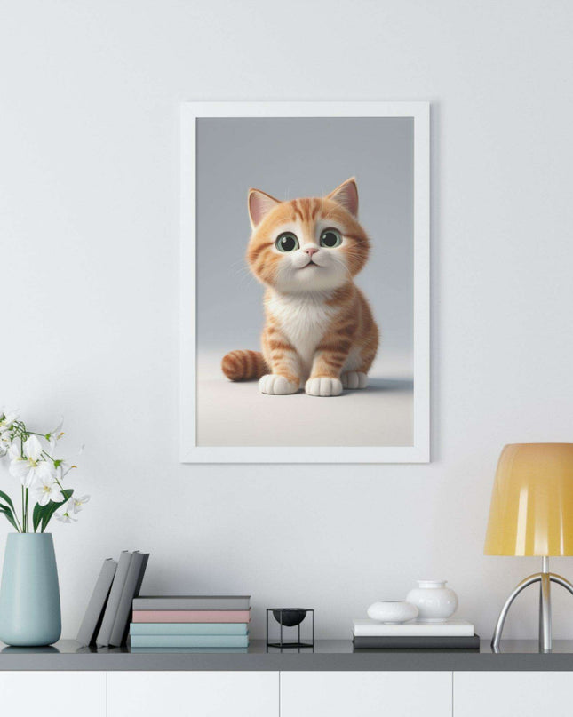 Sustainable Chic Cat Art Framed Print for Eco-Friendly Home Decor
