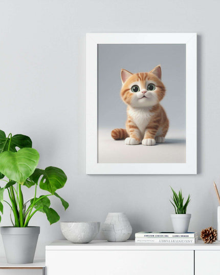 Sustainable Chic Cat Art Framed Print for Eco-Friendly Home Decor