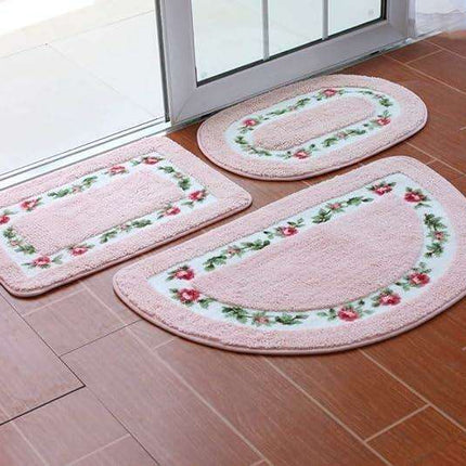 Chic Pink Rose Oval Rug Set - 2 Elegant Mats for Stylish Home Decor