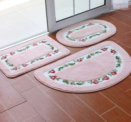 Chic Pink Rose Oval Rug Set - 2 Elegant Mats for Stylish Home Decor