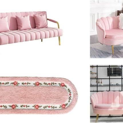 Chic Pink Rose Oval Rug Set - 2 Elegant Mats for Stylish Home Decor