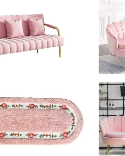 Chic Pink Rose Oval Rug Set - 2 Elegant Mats for Stylish Home Decor