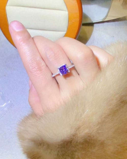 Platinum Square Ring Set with Lab-Diamond and Zircon Accents - Embrace Modern Elegance