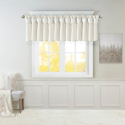 Room and Decor Lightweight Faux Silk Beaded Valance, 50x26", White