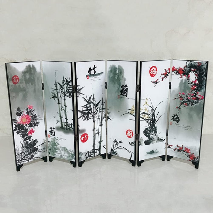 Floral Charm Wooden Folding Room Screen