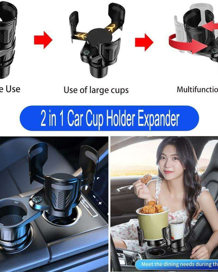 Adjustable Dual Cup Holder & Organizer with Rotating Function | Superior Stability for On-the-Go Convenience