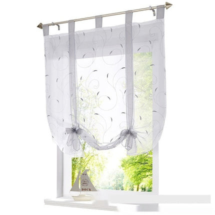 Embroidered Pastoral Adjustable Curtain Rod Ribbon Roman Window Screen