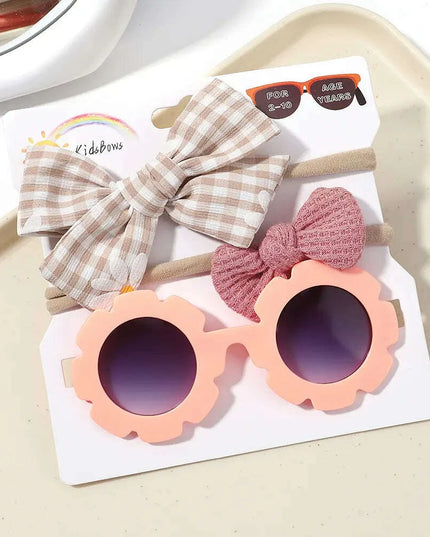 3Pcs/Set Newborn Print Bowknot Headbands and Cute Round Sunglasses