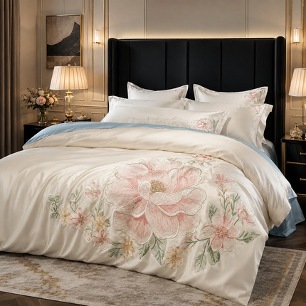 Beautiful Life 888 Luxury 100% Cotton Embroidered Duvet Cover Set, 4pc