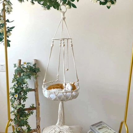 Spacious Macrame Pet Hammock - Stylish Hanging Swing Bed for Cats and Dogs, Cozy Home Accessory, Perfect Gift for Furry Friends