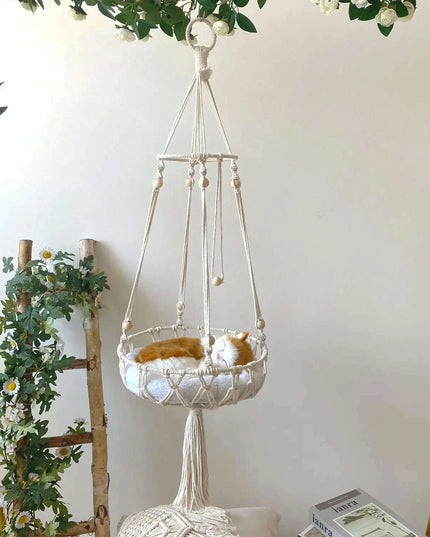 Spacious Macrame Pet Hammock - Stylish Hanging Swing Bed for Cats and Dogs, Cozy Home Accessory, Perfect Gift for Furry Friends