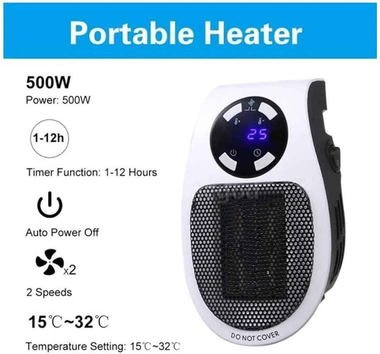 Portable 500W Ceramic Fan Heater with Remote Control