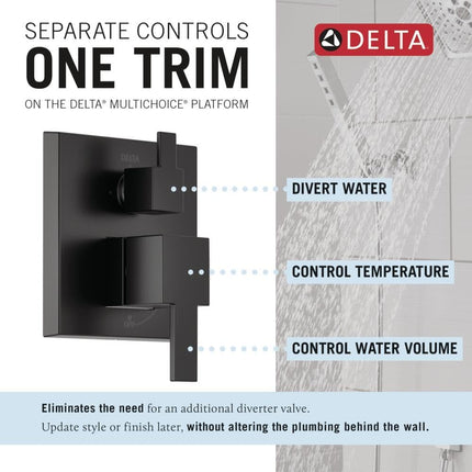 Delta Modern 14 Matte Black Rain Shower System – 10" Head & Va