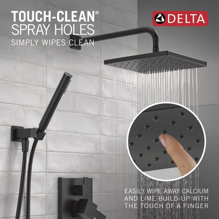Delta Modern 14 Matte Black Rain Shower System – 10" Head & Va