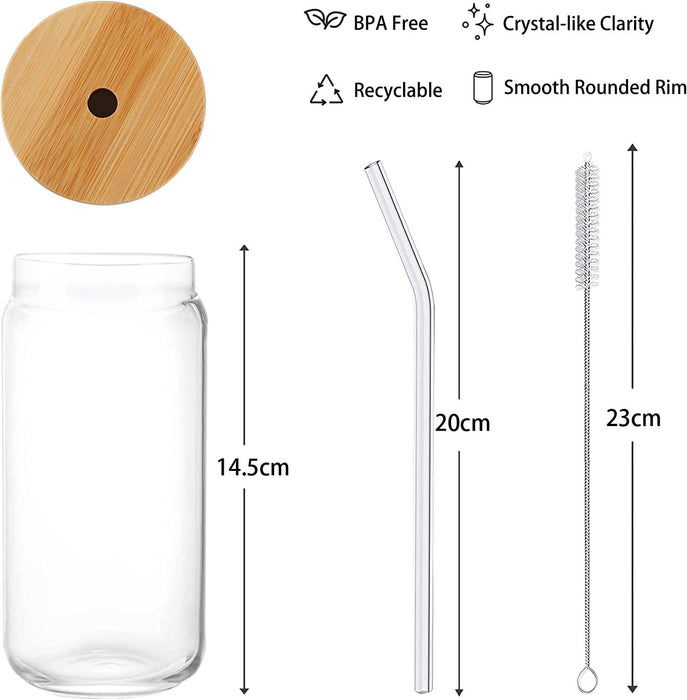 Glass Cup Set with Lid and Straw for Bubble Tea and Juice - 4 Pack
